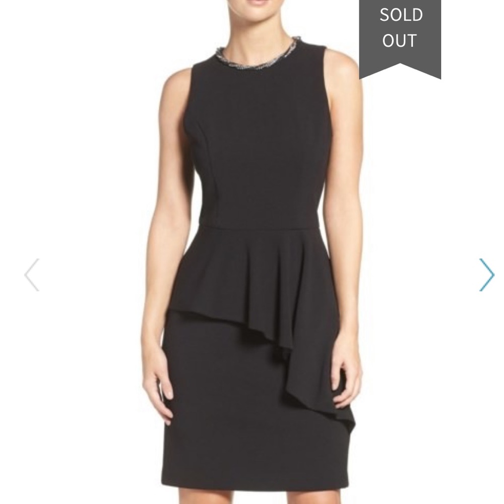 Eliza J peplum embellished neck sheath dress NWT 6